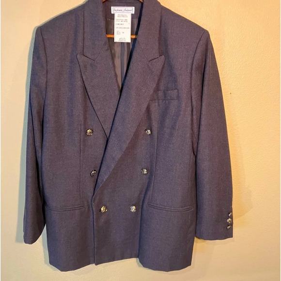 Stephanie Andrews 100% Wool Double Breasted Blazer, Size 14, Gray, Jacket - Picture 1 of 8